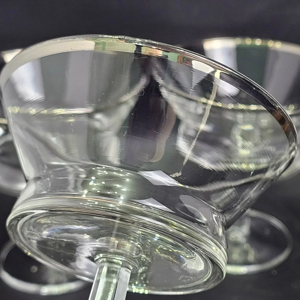 Contessa Italy MCM Platinum Trim Champagne Coupe Sherbet Glass Set of 5 Hex Stem